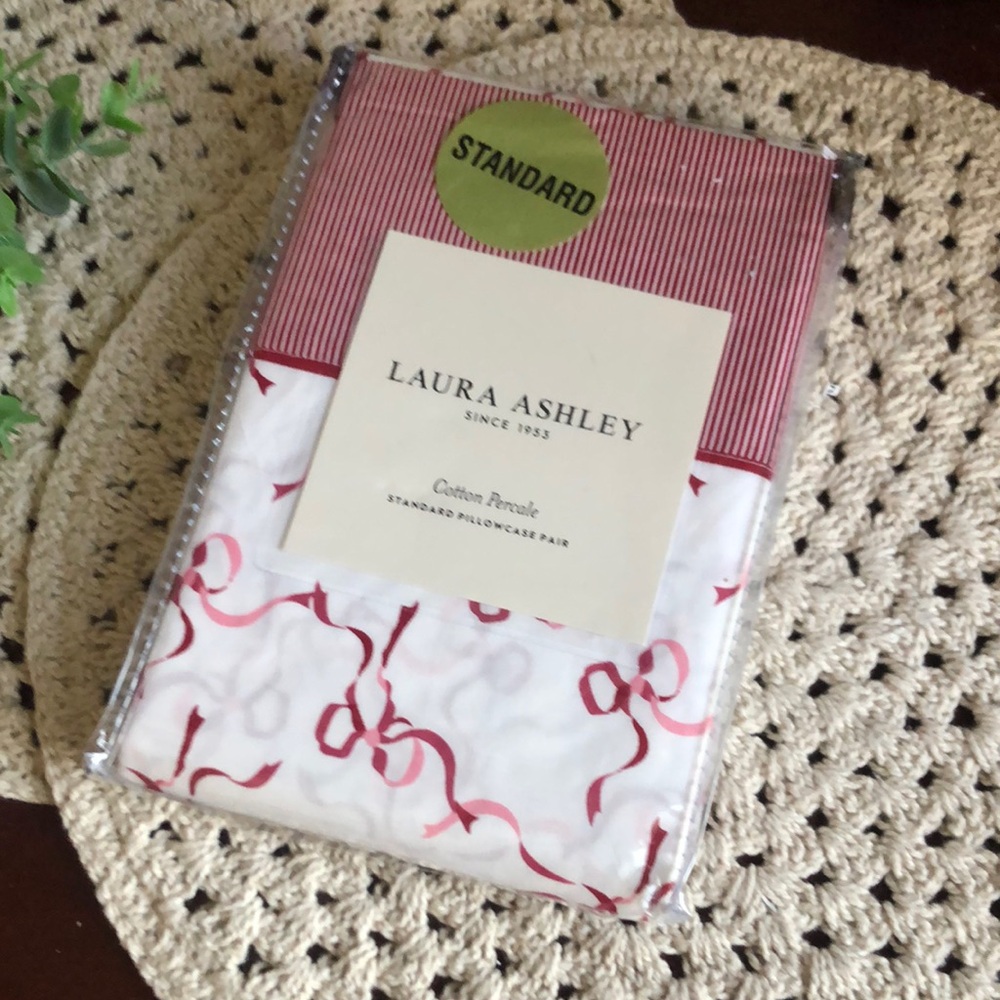 Laura Ashley Red and White Cotton Standard Pillowcase Pair
